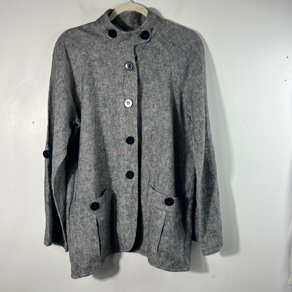 Neiman Marcus Linen Button Jacket Large Buttons Coastal GrandmaMarled Gray L